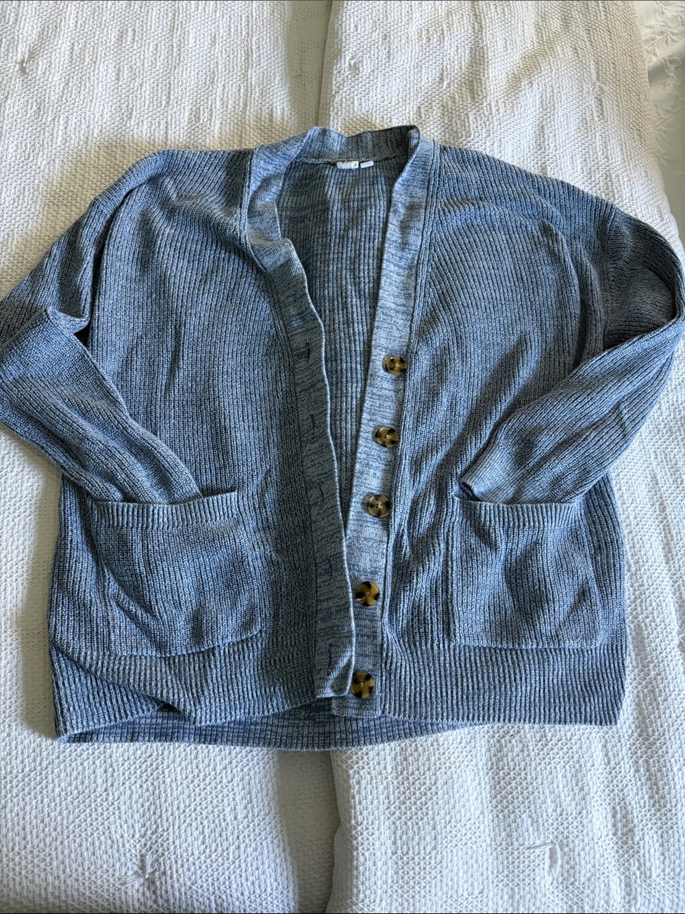 GAP Heather Blue Button-Front Ribbed Cardigan